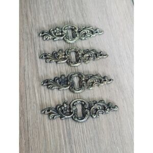 Set of 4 Antique French Brass Escutcheons Ornate Furniture Keyhole Plates